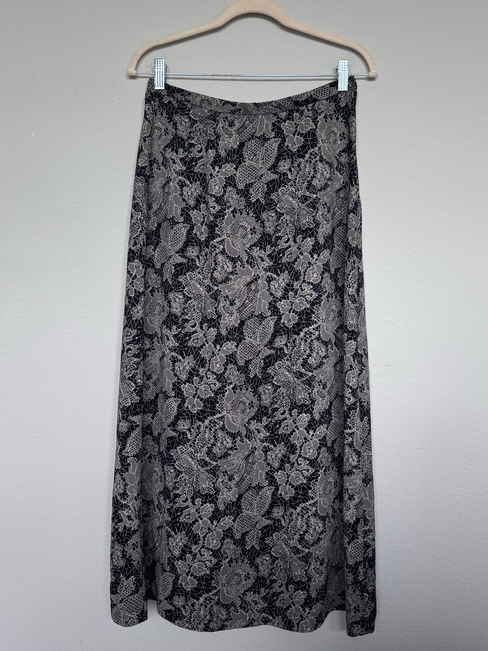 90’s Vintage Kathie Lee collection black & tan floral maxi skirt